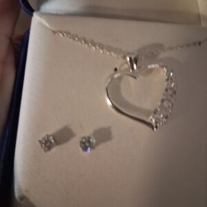 Elegant Sterling Silver Heart Necklace and Earring Set